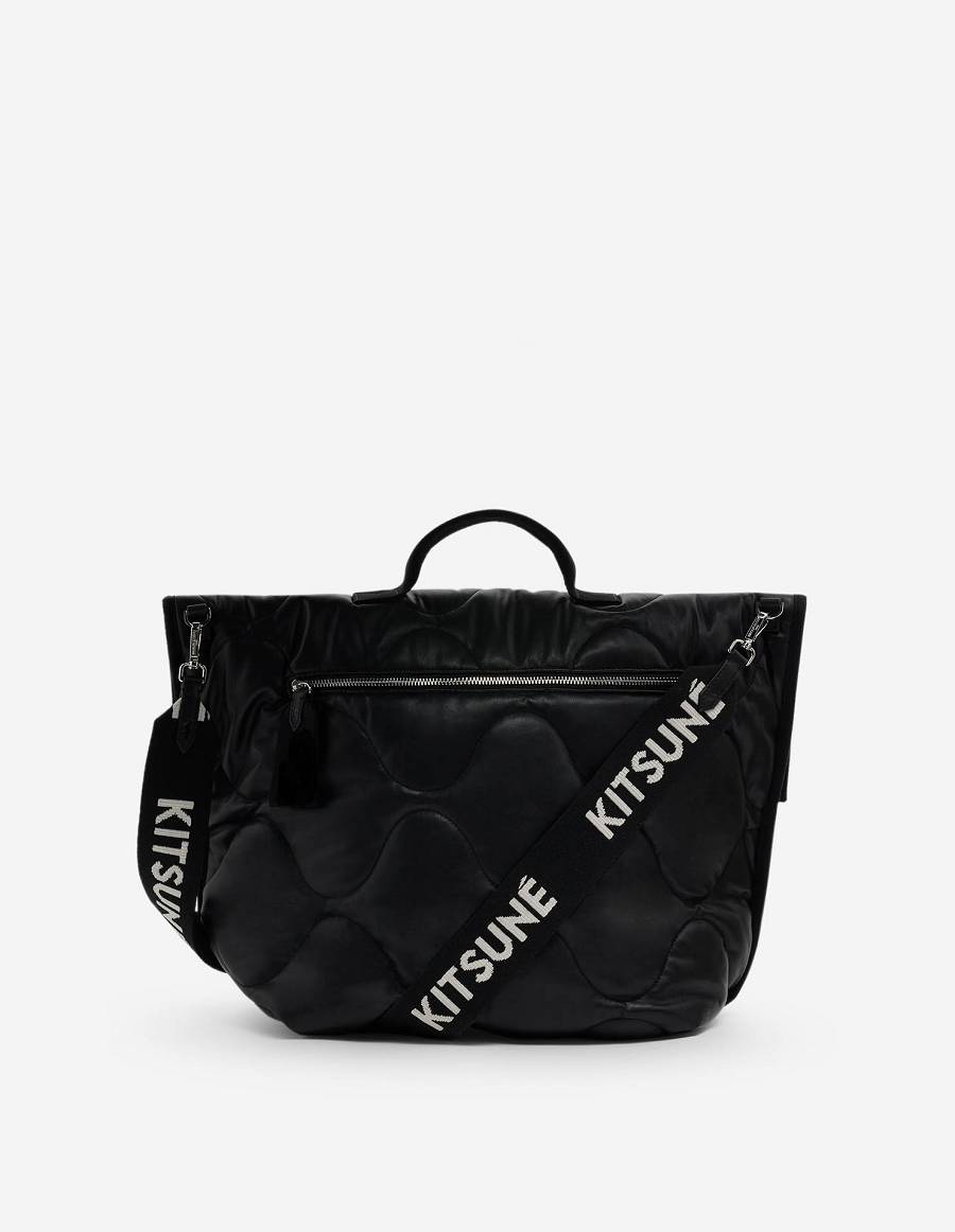 Black Men's Maison Kitsune Faux Leather Quilted Bags | AU-S0851