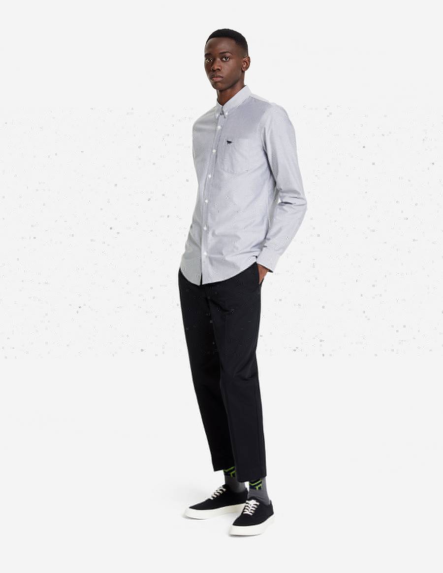 Black Men's Maison Kitsune Fox Embroidery Pocket Classic Shirts | AU-M0431