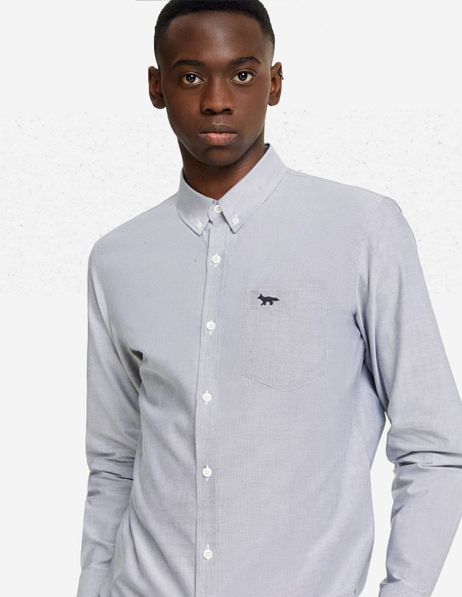 Black Men's Maison Kitsune Fox Embroidery Pocket Classic Shirts | AU-M0431