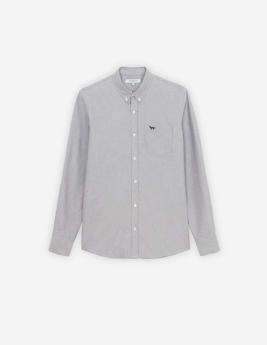 Black Men\'s Maison Kitsune Fox Embroidery Pocket Classic Shirts | AU-M0431