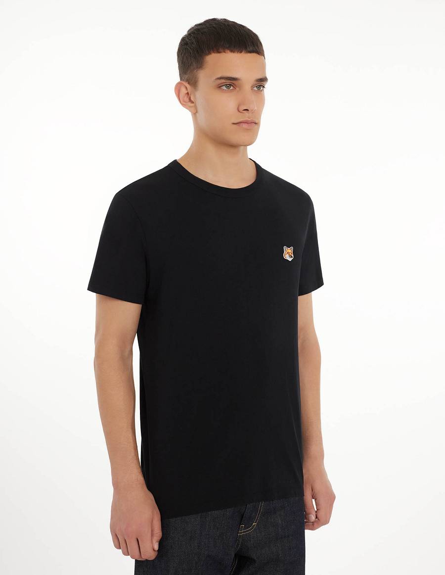 Black Men's Maison Kitsune Fox Head Patch Classic T Shirts | AU-L0488