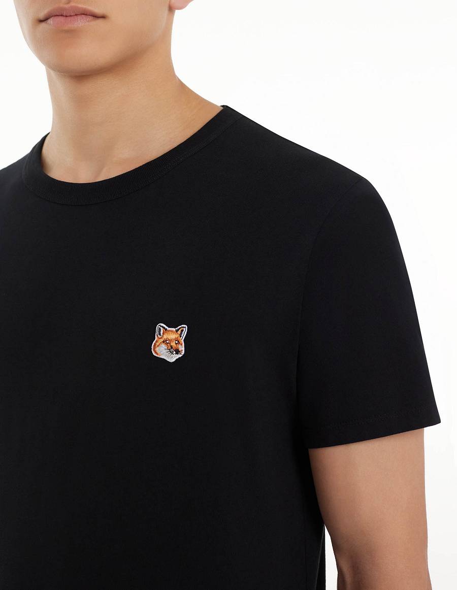 Black Men's Maison Kitsune Fox Head Patch Classic T Shirts | AU-L0488