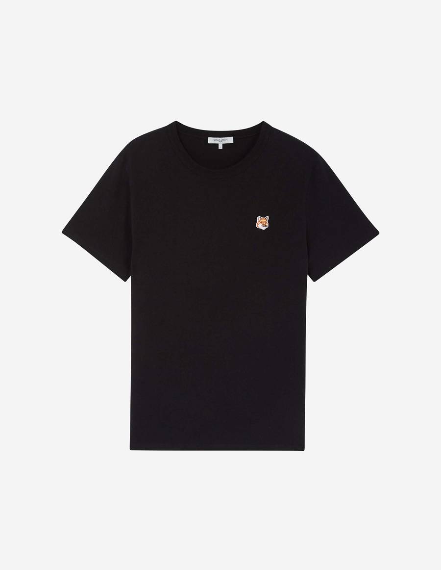 Black Men\'s Maison Kitsune Fox Head Patch Classic T Shirts | AU-L0488