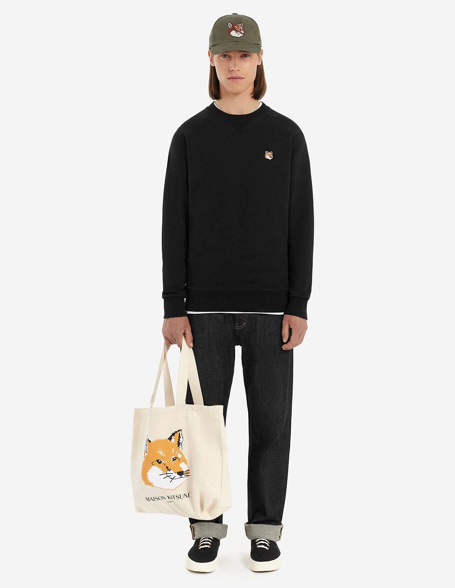 Black Men's Maison Kitsune Fox Head Patch Classic Sweatshirts | AU-Q0862