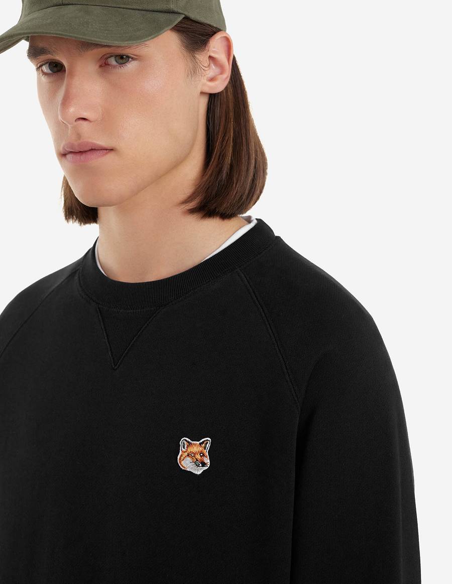 Black Men's Maison Kitsune Fox Head Patch Classic Sweatshirts | AU-Q0862