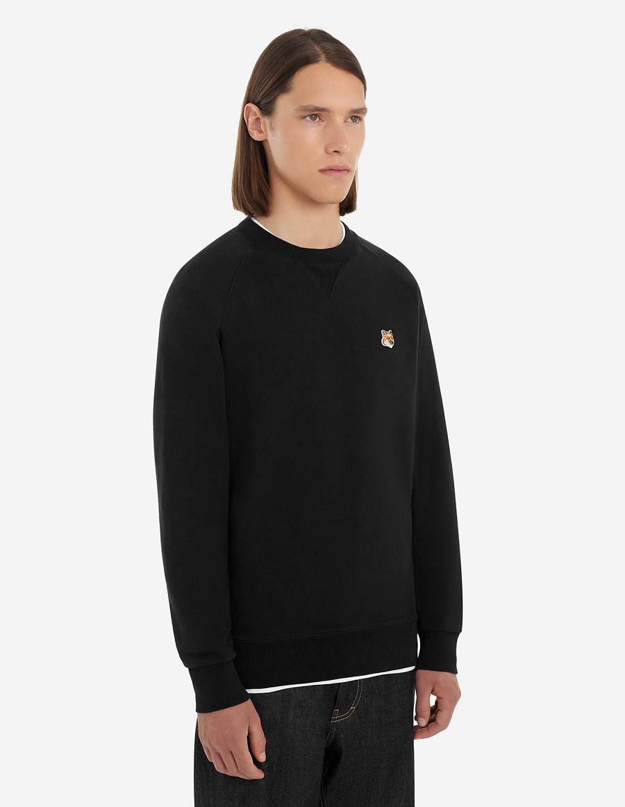 Black Men's Maison Kitsune Fox Head Patch Classic Sweatshirts | AU-Q0862