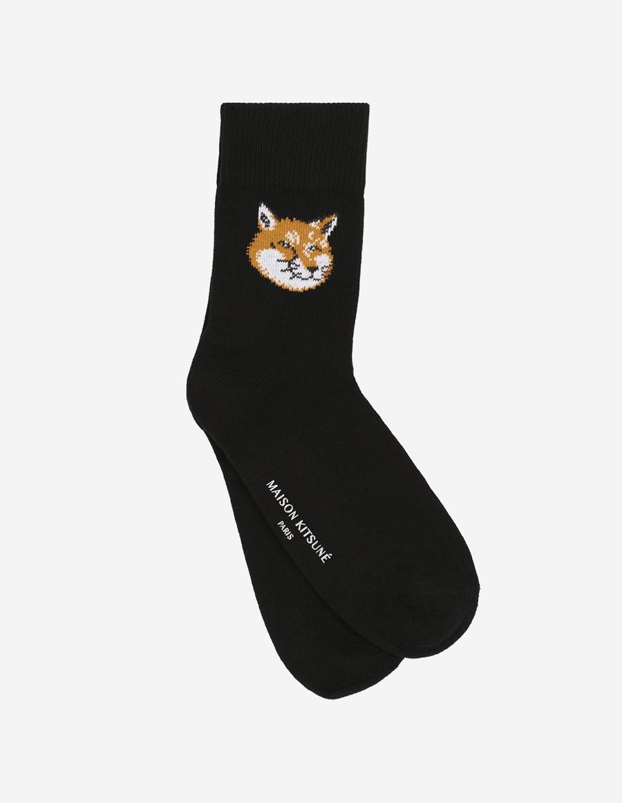 Black Men\'s Maison Kitsune Fox Head Socks | AU-H0482