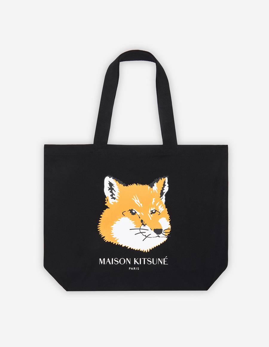 Black Men\'s Maison Kitsune Fox Head Tote Bags | AU-X464