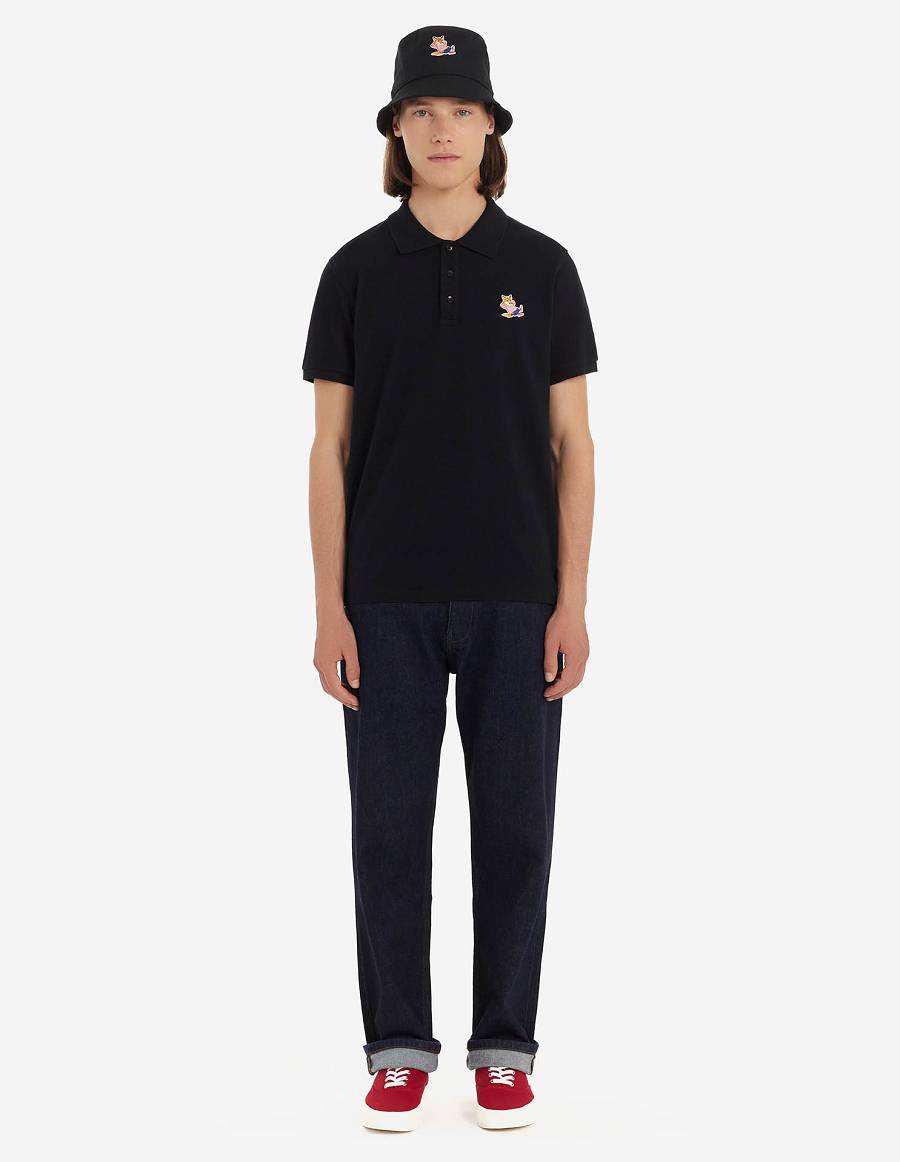 Black Men's Maison Kitsune Frenchie Dressed Fox Patch Classic Polo | AU-K0302