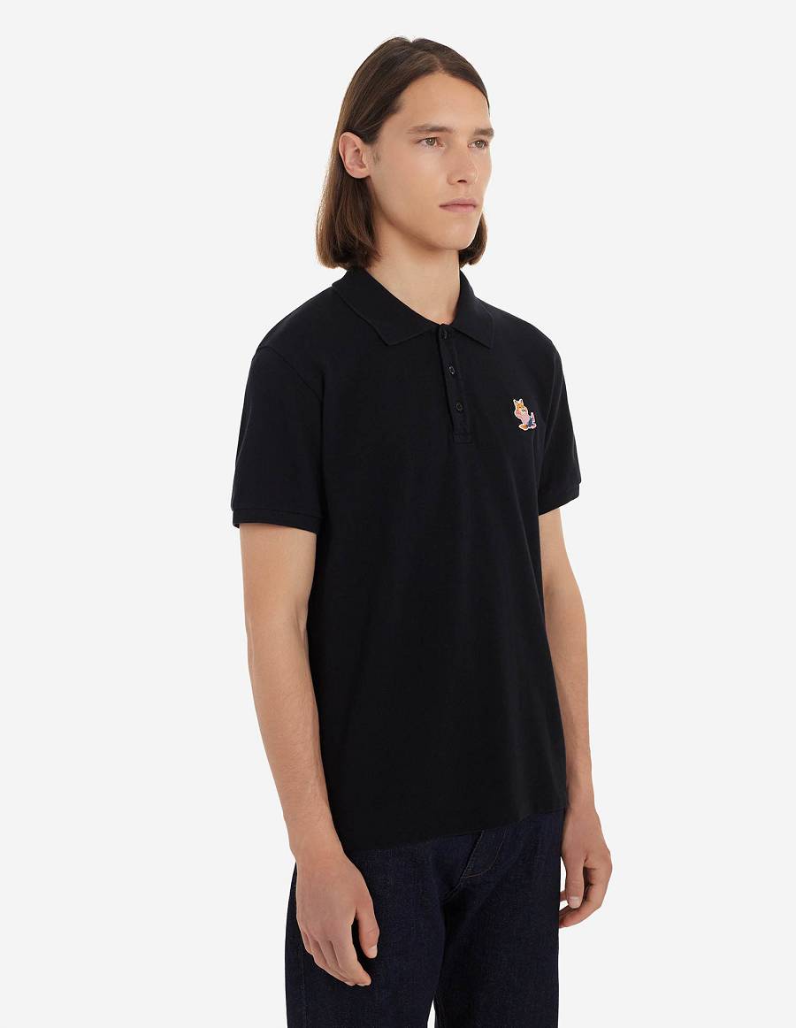 Black Men's Maison Kitsune Frenchie Dressed Fox Patch Classic Polo | AU-K0302