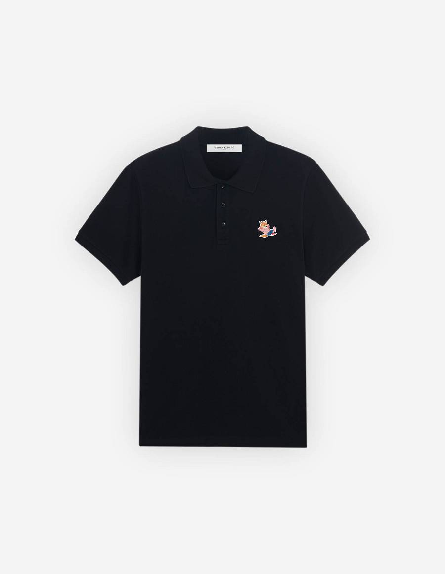 Black Men\'s Maison Kitsune Frenchie Dressed Fox Patch Classic Polo | AU-K0302