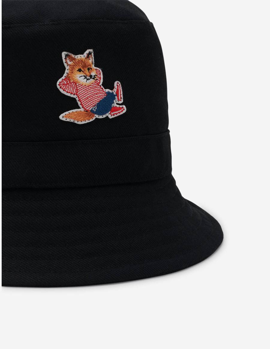 Black Men's Maison Kitsune Frenchie Dressed Fox Bucket Hats | AU-M0750