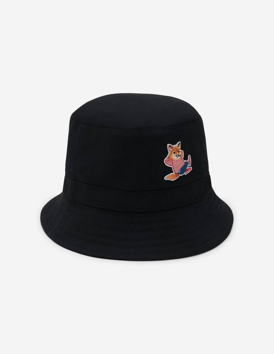 Black Men\'s Maison Kitsune Frenchie Dressed Fox Bucket Hats | AU-M0750