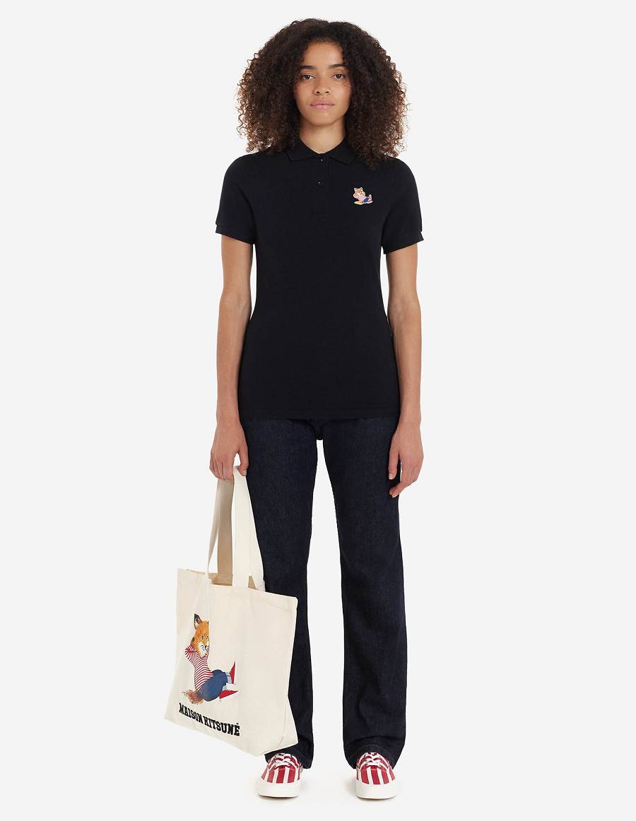 Black Men's Maison Kitsune Frenchie Dressed Fox Patch Classic Polo | AU-Q0717