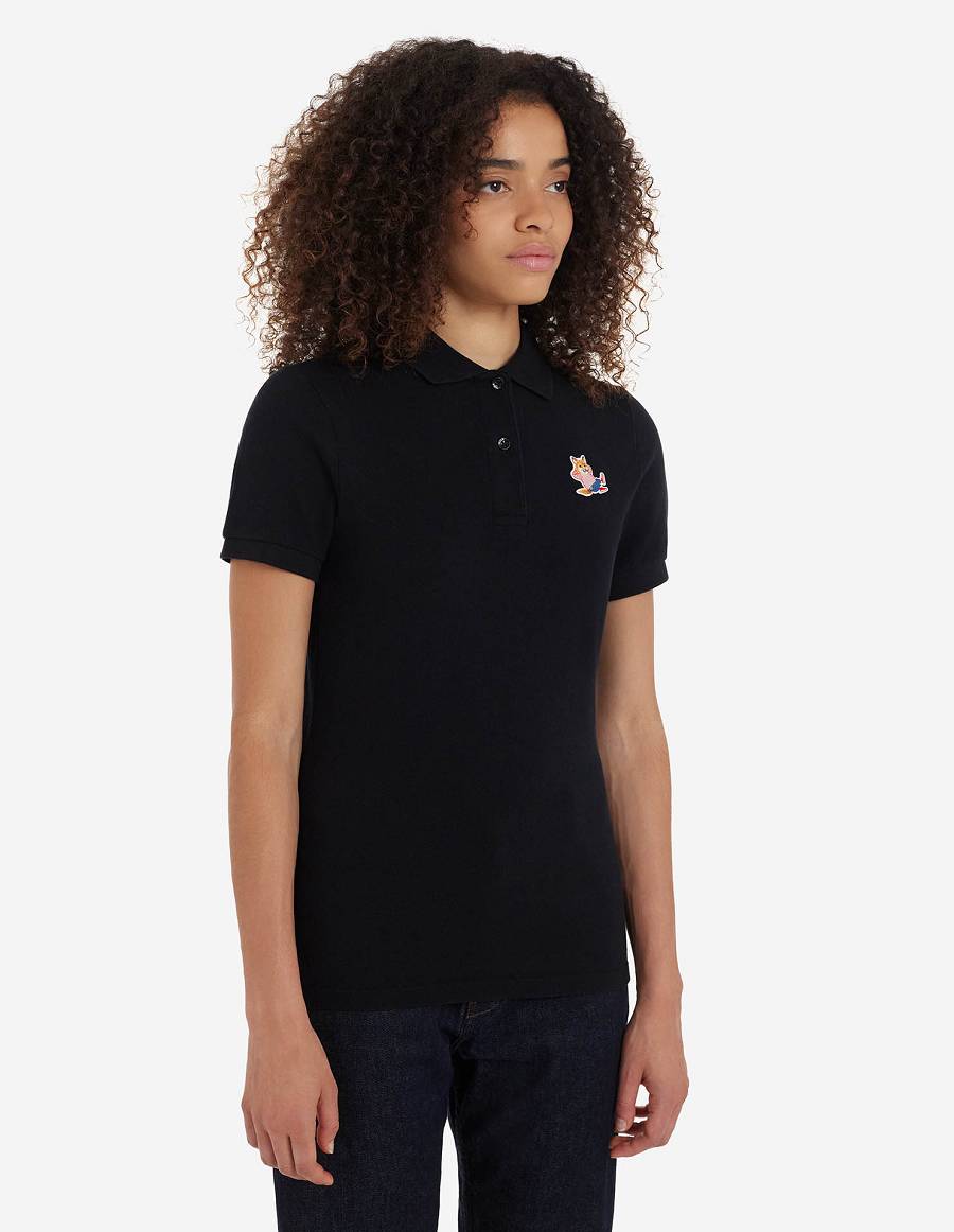 Black Men's Maison Kitsune Frenchie Dressed Fox Patch Classic Polo | AU-Q0717