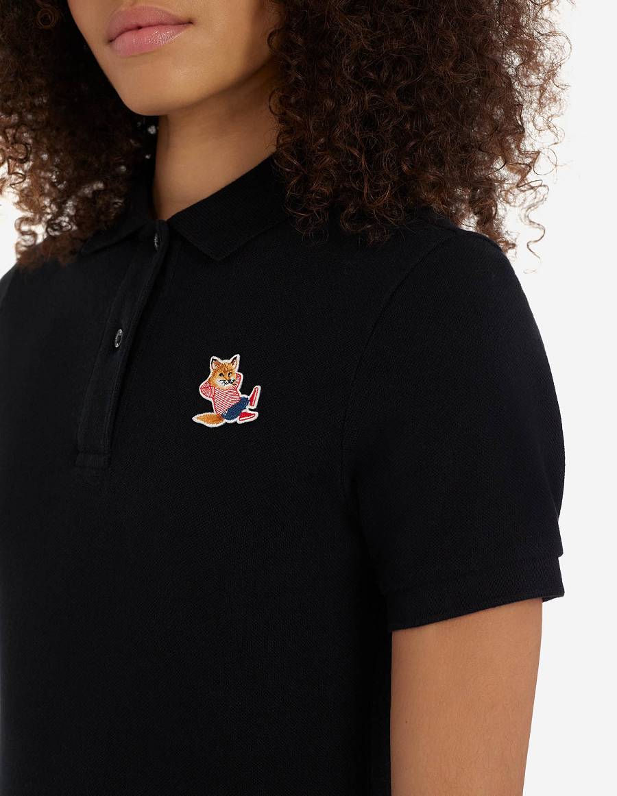 Black Men's Maison Kitsune Frenchie Dressed Fox Patch Classic Polo | AU-Q0717