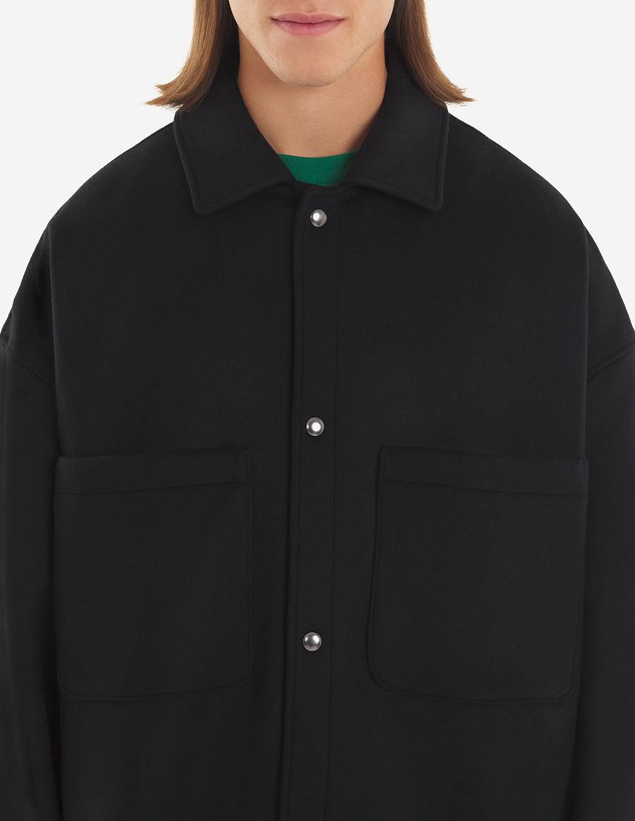 Black Men's Maison Kitsune Fully Lined Two Pockets Overshirt Shirts | AU-J0425