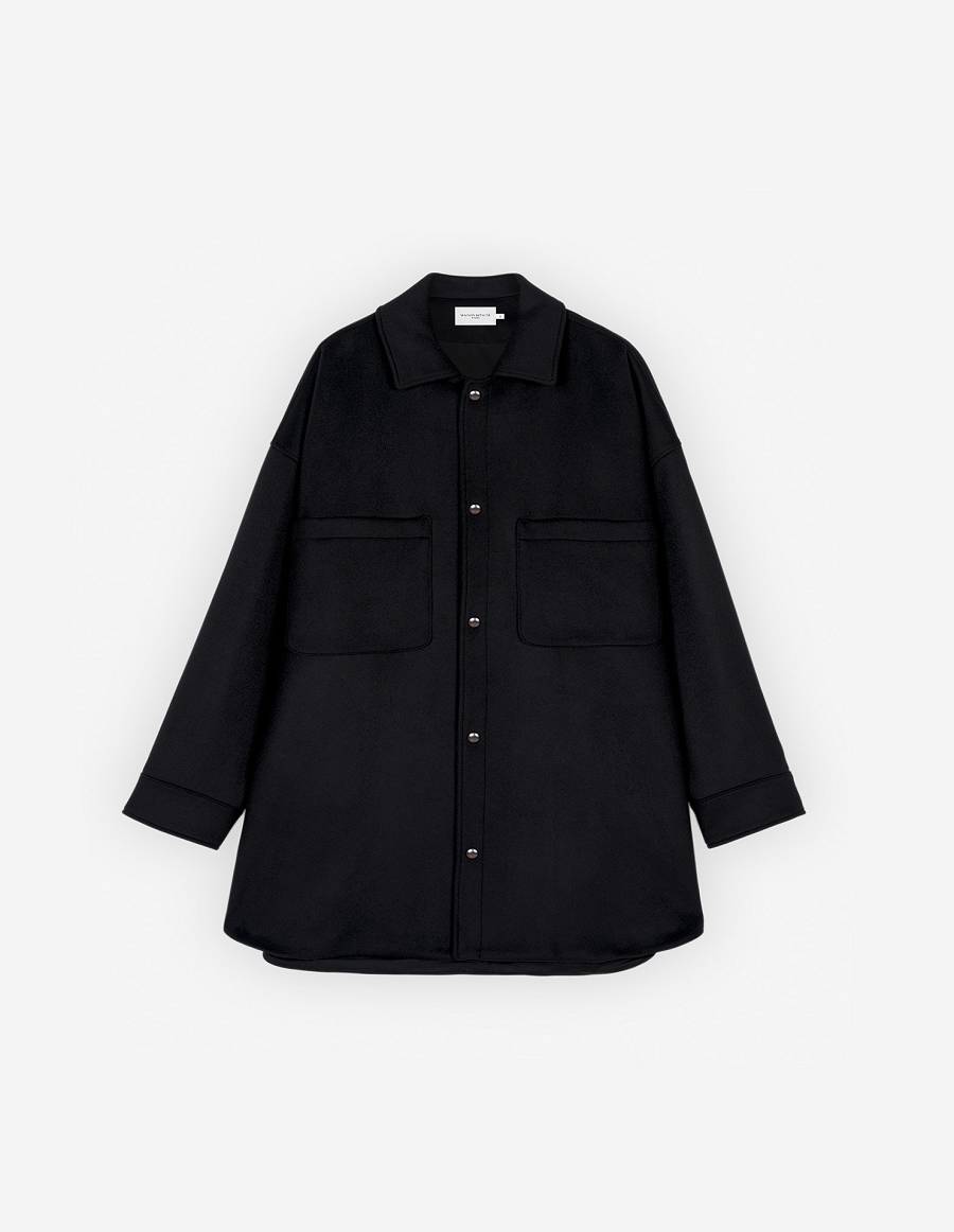 Black Men\'s Maison Kitsune Fully Lined Two Pockets Overshirt Shirts | AU-J0425