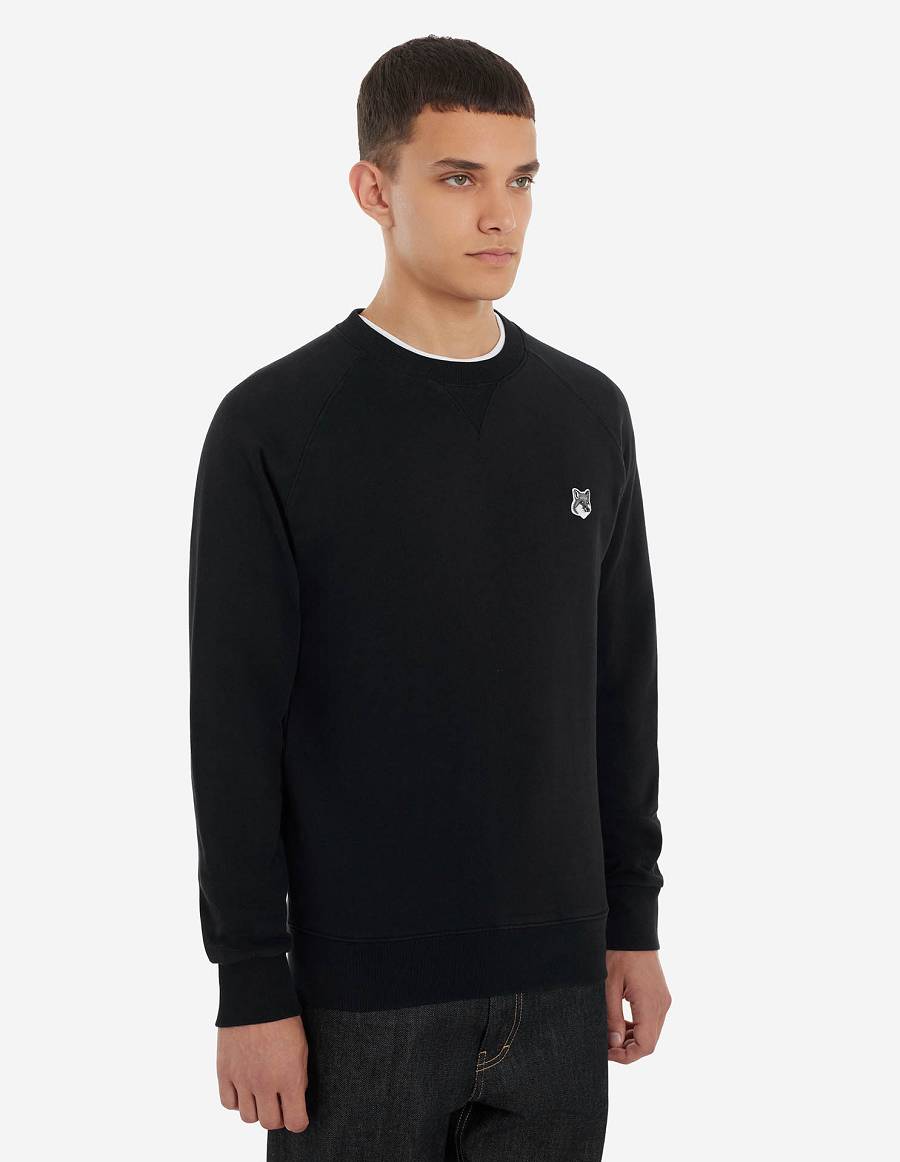 Black Men's Maison Kitsune Grey Fox Head Patch Classic Sweatshirts | AU-C0347