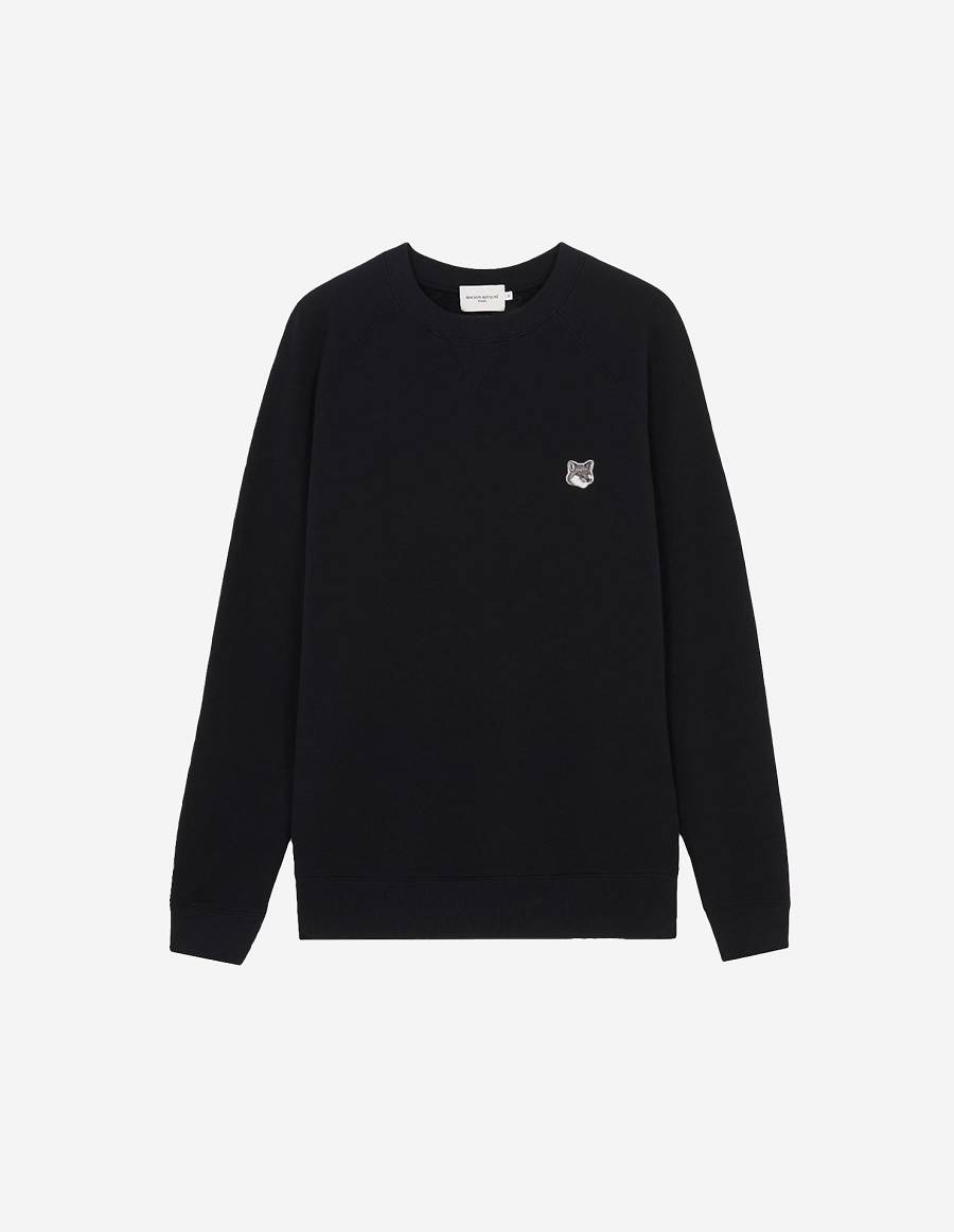 Black Men\'s Maison Kitsune Grey Fox Head Patch Classic Sweatshirts | AU-C0347