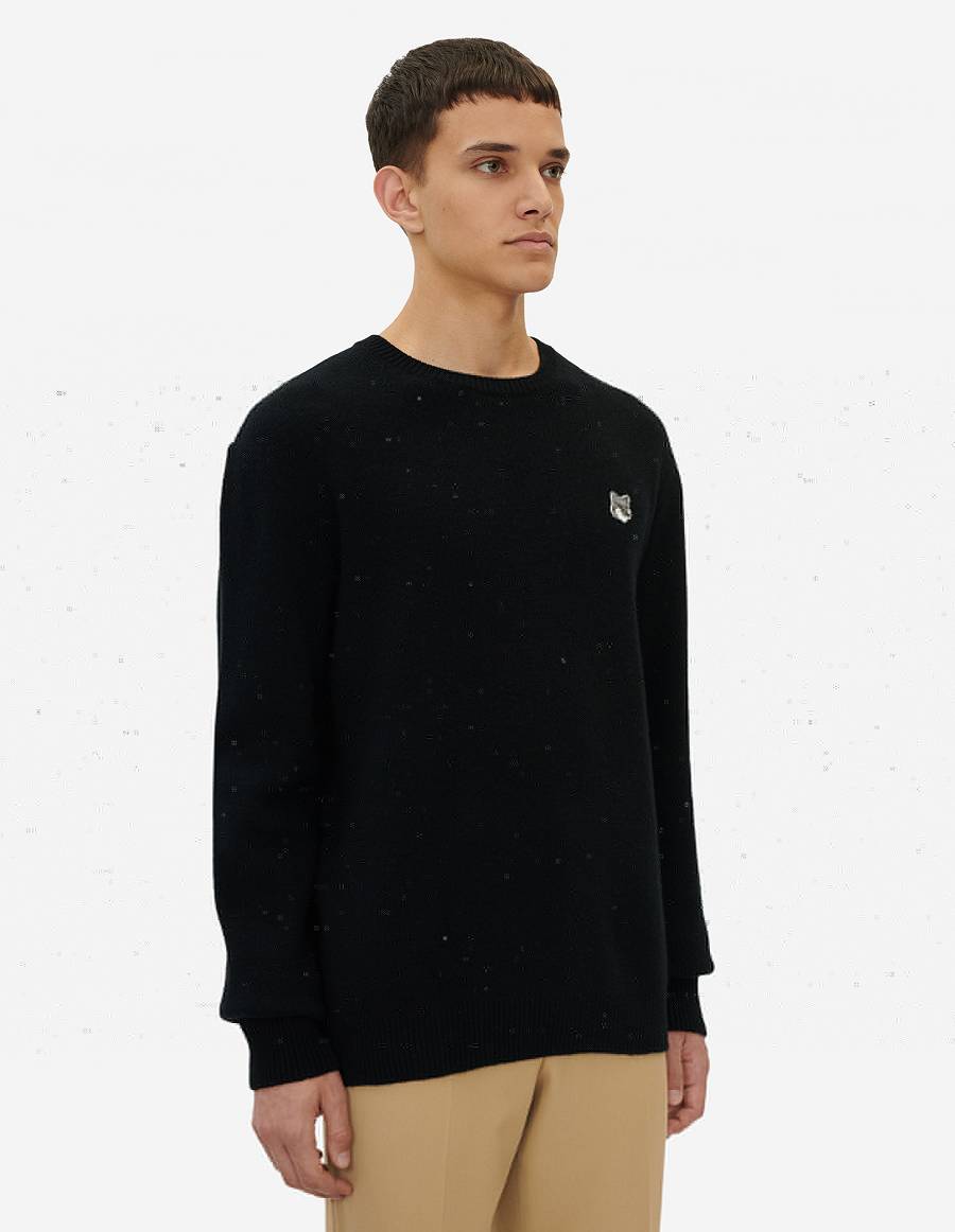 Black Men's Maison Kitsune Grey Fox Head Patch Relaxed Jumper Sweaters | AU-L0749