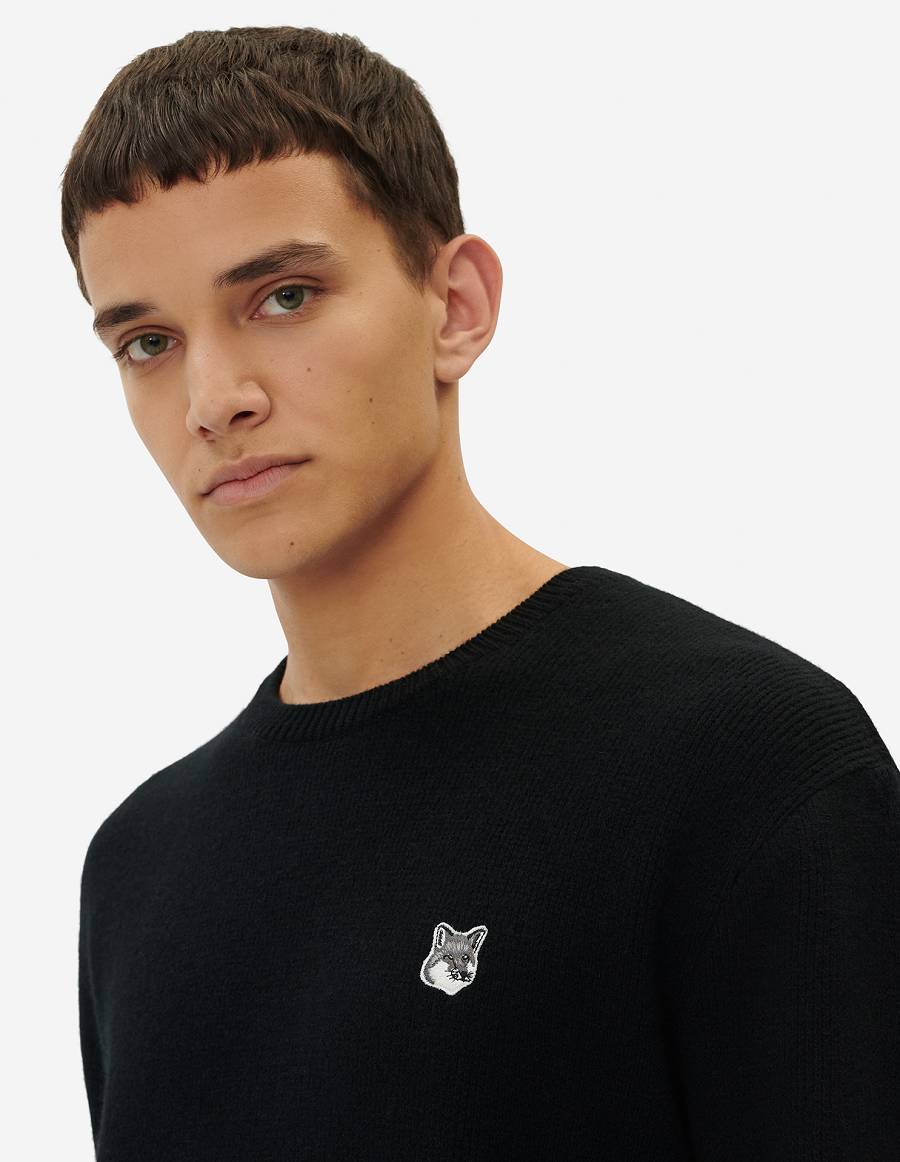 Black Men's Maison Kitsune Grey Fox Head Patch Relaxed Jumper Sweaters | AU-L0749