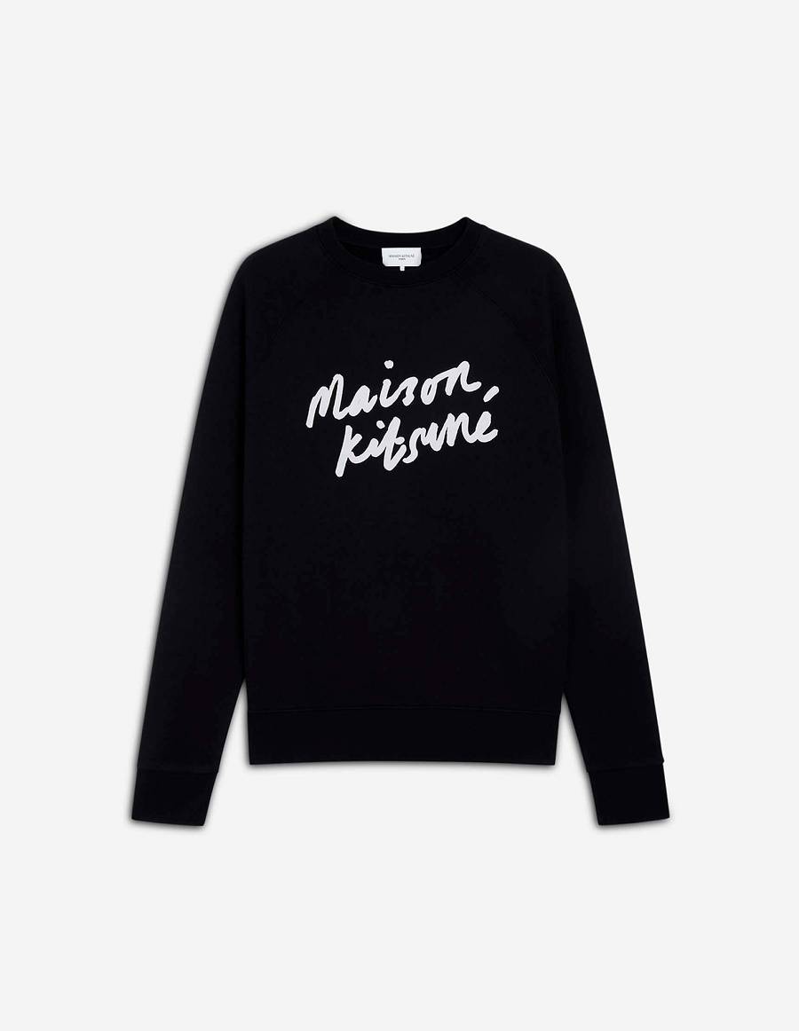 Black Men\'s Maison Kitsune Handwriting Clean Sweatshirts | AU-E0468