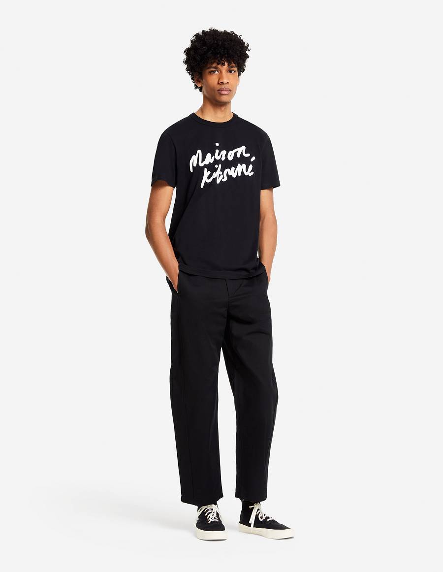 Black Men's Maison Kitsune Handwriting Classic T Shirts | AU-L0517