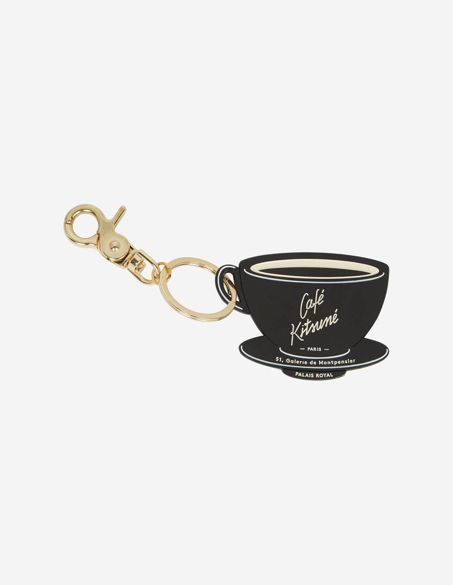 Black Men\'s Maison Kitsune Keyring Cafe Kitsune Cup Accessories | AU-W0194