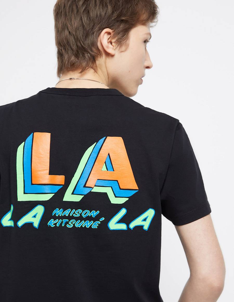 Black Men's Maison Kitsune L.A. Ben Klevay T Shirts | AU-A0640