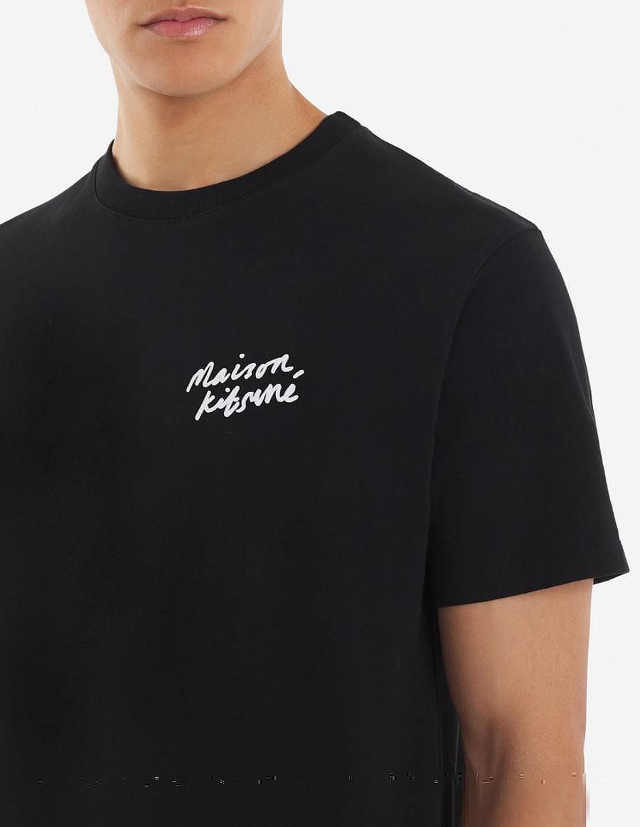 Black Men's Maison Kitsune Mini Handwriting Classic T Shirts | AU-K0806