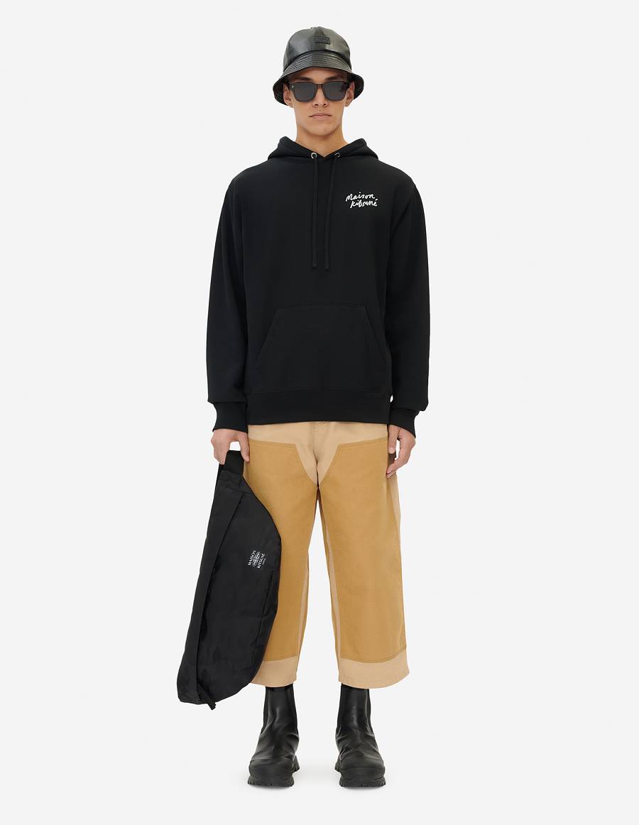 Black Men's Maison Kitsune Mini Handwriting Relaxed Hoodies | AU-Q0931