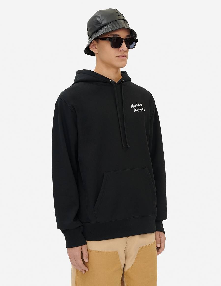 Black Men's Maison Kitsune Mini Handwriting Relaxed Hoodies | AU-Q0931