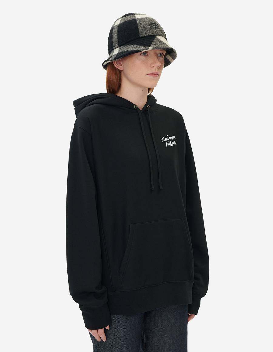 Black Men's Maison Kitsune Mini Handwriting Relaxed Hoodies | AU-Q0931