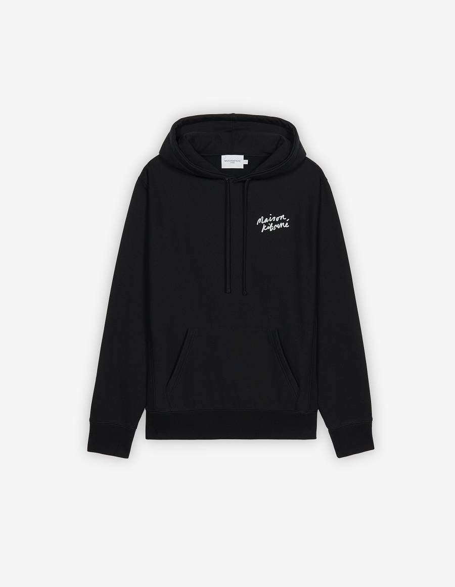 Black Men\'s Maison Kitsune Mini Handwriting Relaxed Hoodies | AU-Q0931