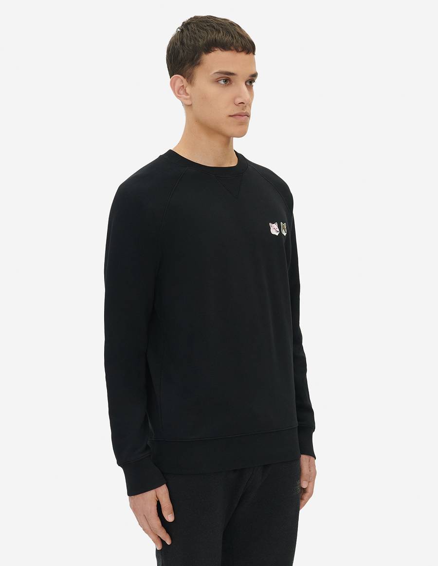 Black Men's Maison Kitsune Monochrome Fox Head Patch Classic Sweatshirts | AU-J0715