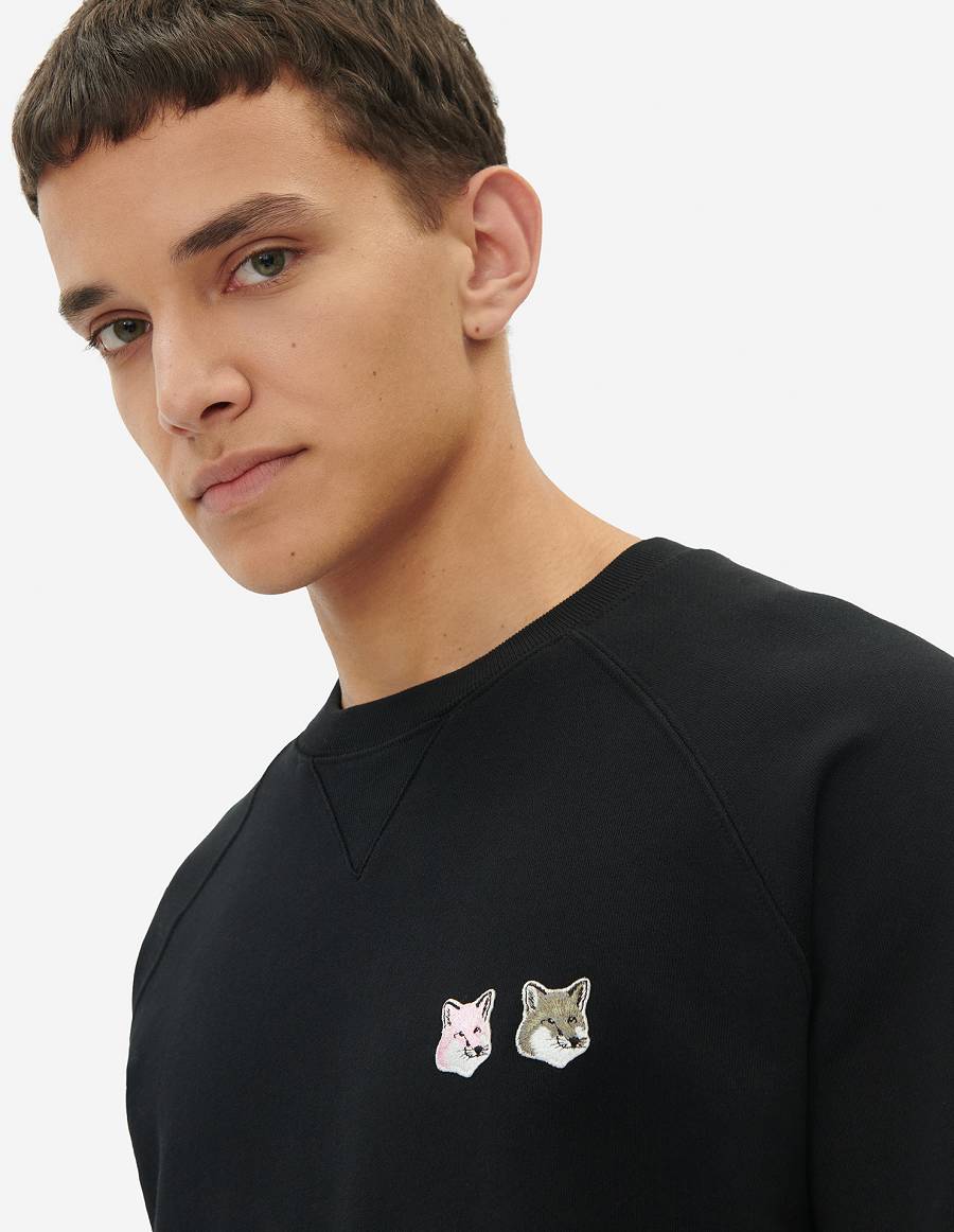 Black Men's Maison Kitsune Monochrome Fox Head Patch Classic Sweatshirts | AU-J0715