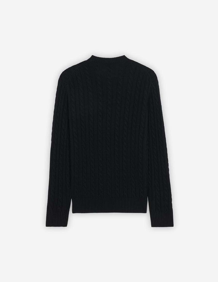 Black Men's Maison Kitsune Navy Fox Patch Classic R-neck Sweaters | AU-K0650