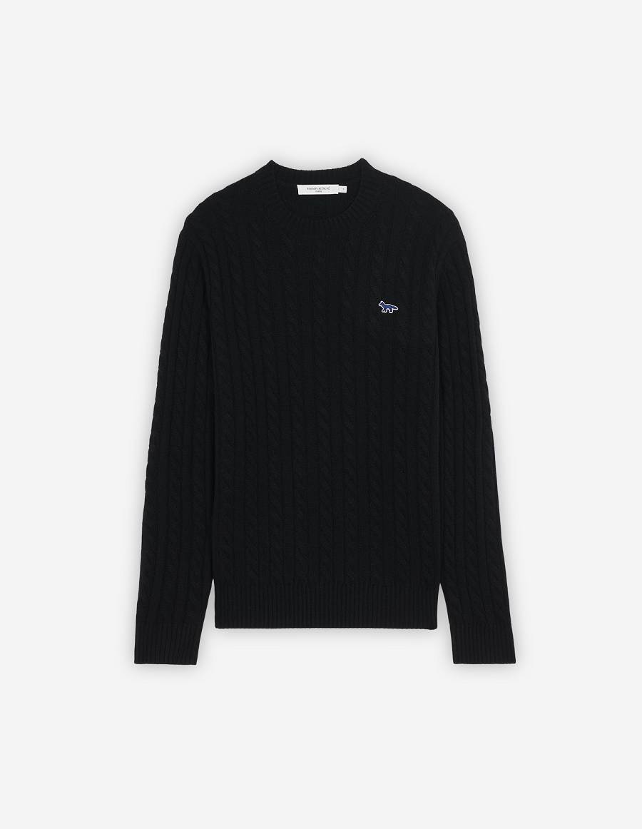 Black Men\'s Maison Kitsune Navy Fox Patch Classic R-neck Sweaters | AU-K0650