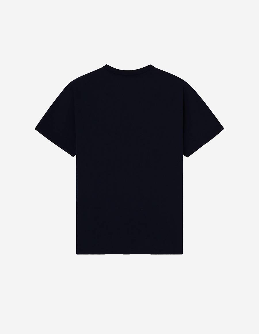 Black Men's Maison Kitsune Navy Fox Patch Classic Pocket T Shirts | AU-K0970