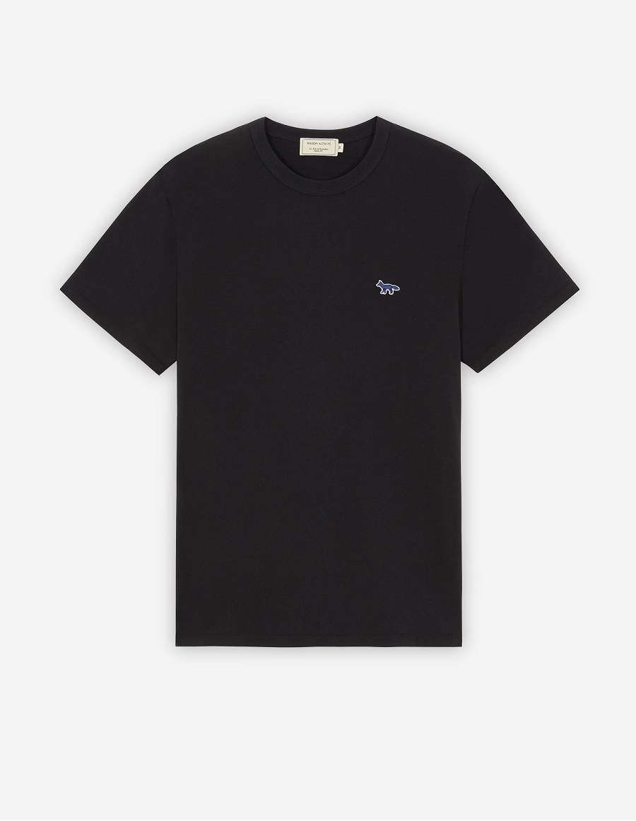 Black Men's Maison Kitsune Navy Fox Patch Classic T Shirts | AU-K0M39