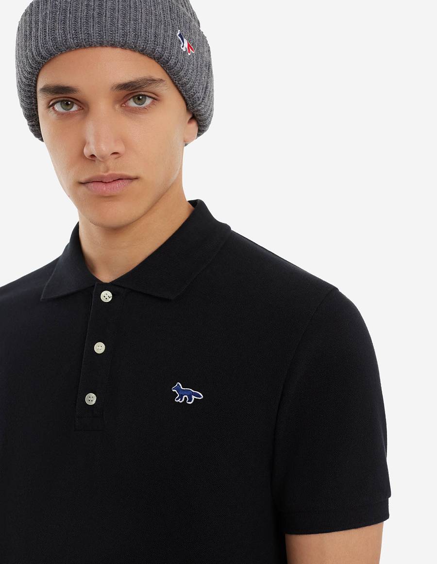 Black Men's Maison Kitsune Navy Fox Patch Classic Polo | AU-Q0235