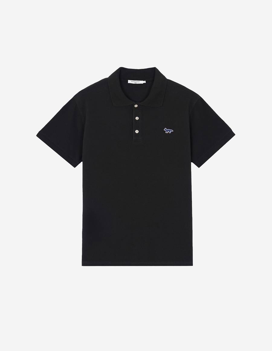 Black Men\'s Maison Kitsune Navy Fox Patch Classic Polo | AU-Q0235