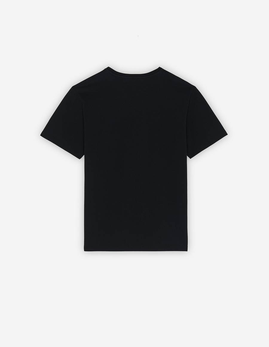 Black Men's Maison Kitsune Paris Embroidery Relaxed T Shirts | AU-S0677