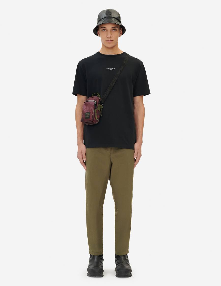 Black Men's Maison Kitsune Paris Embroidery Relaxed T Shirts | AU-S0677