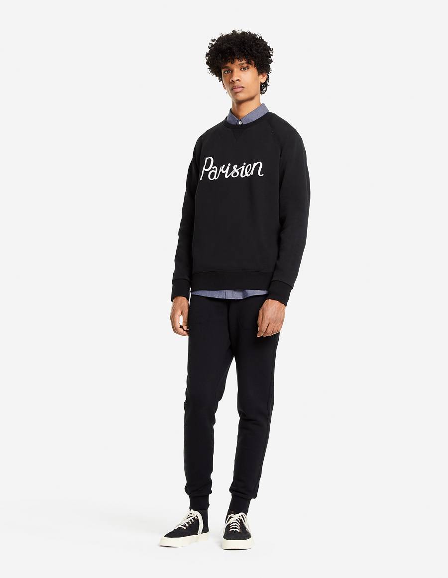 Black Men's Maison Kitsune Parisien Classic Sweatshirts | AU-Y0150