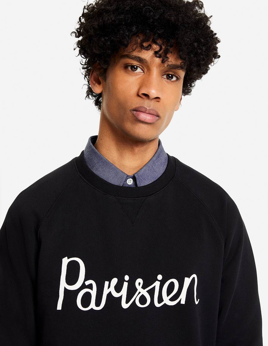 Black Men's Maison Kitsune Parisien Classic Sweatshirts | AU-Y0150