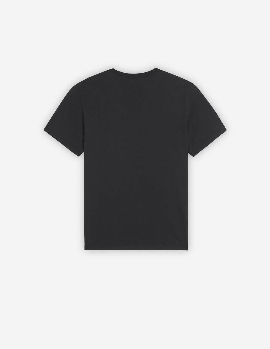 Black Men's Maison Kitsune Patch Profile Fox Cafe Classic T Shirts | AU-M0109