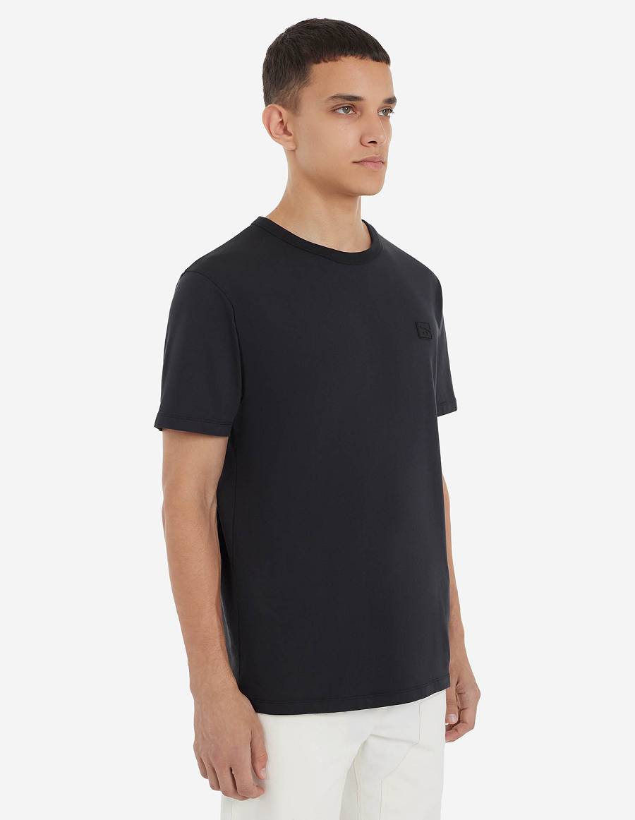 Black Men's Maison Kitsune Patch Profile Fox Cafe Classic T Shirts | AU-M0109