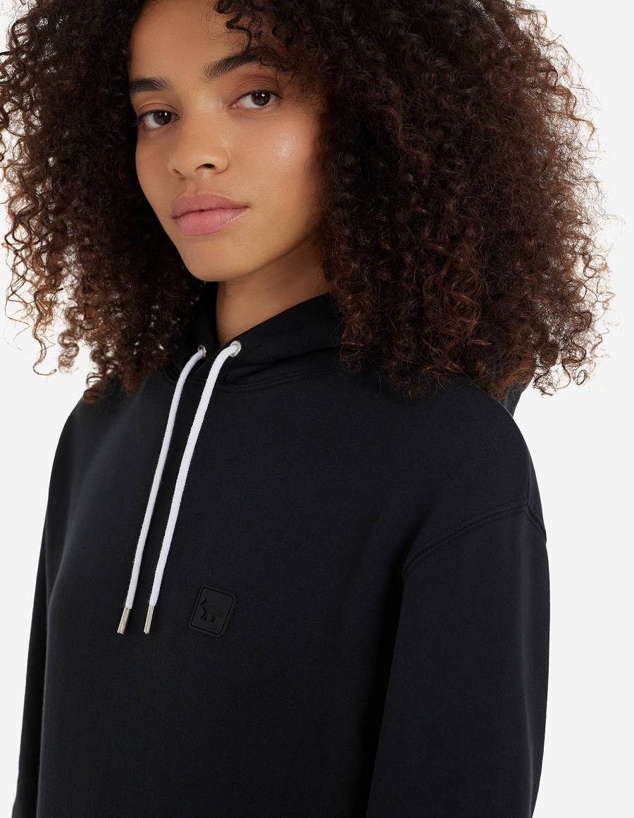 Black Men's Maison Kitsune Patch Profile Fox Cafe Classic Hoodies | AU-Z0639